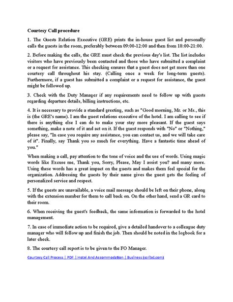 FO Management Courtesy Call Procedure Guide - Studocu