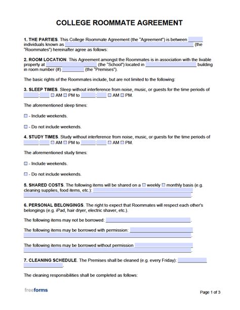 Free College Roommate Agreement Template | PDF | Word