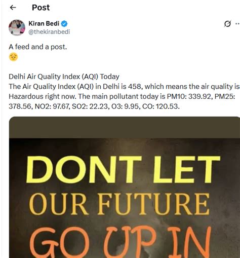 ‘It’s like Covid’: Kiran Bedi flags Delhi pollution crisis, urges PMO ...