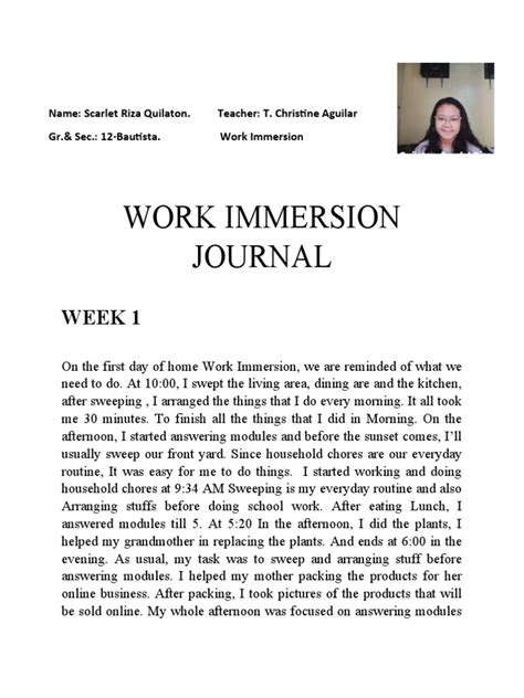 Image result for Work Immersion Example