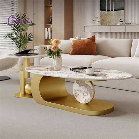 Luna Stainless Steel Coffee Table | Composite Marble - Set of 2 – LivIn ...