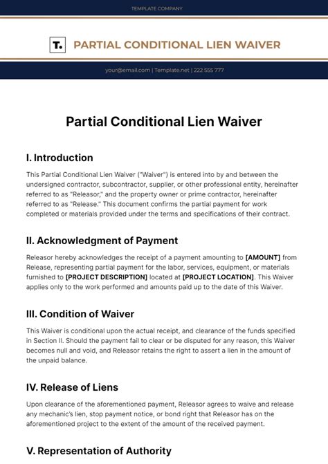 Free Partial Conditional Lien Waiver Template to Edit Online