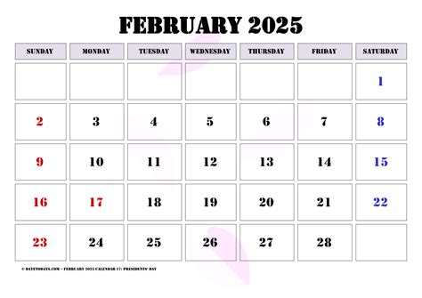 Printable February 2025 Calendar with US Federal Holidays