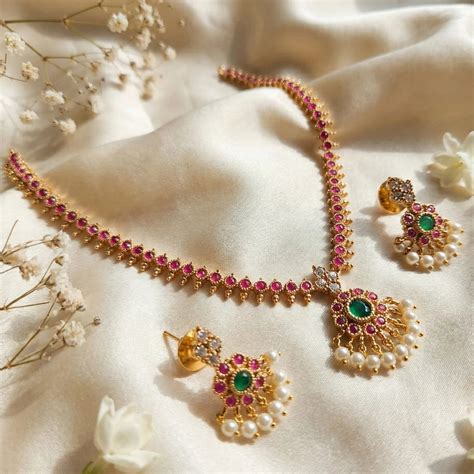 South Indian Addigai/Attigai Choker Set with Emerald & Ruby Stones with ...