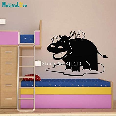 Buy Gadgets Wrap Cute Animals Vinyl Wall Sticker Hippo with Birds Decal ...