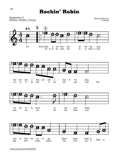 Rockin' Robin by Bobby Day Sheet Music for E-Z Play Today at Sheet ...