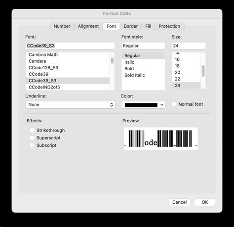 Creating barcodes in Microsoft Office for Mac