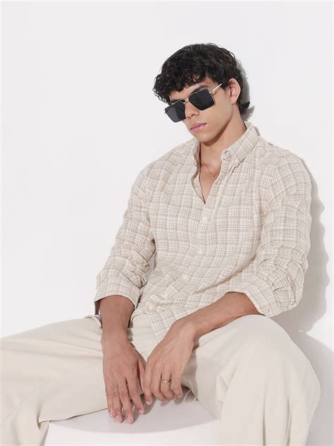 Buy Men's Beige Checked Relaxed Fit Shirt | Showoffff
