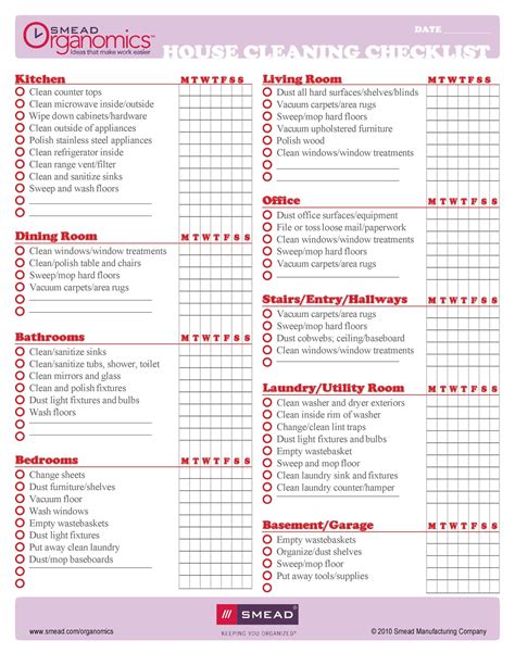 40 Printable House Cleaning Checklist Templates