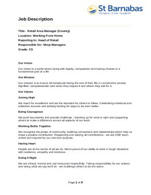 Area Manager Job Description Sample Template Doc Template | pdfFiller