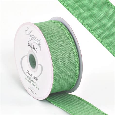 38mm Eleganza Burlap Wired Edge Ribbon 10m Eucalyptus Green - Village Green