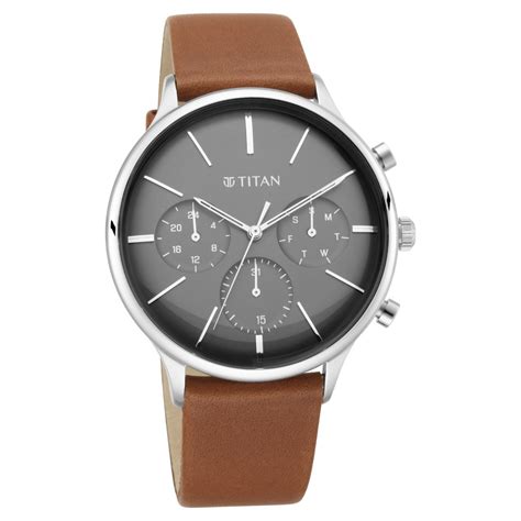 Buy Online Titan Light Leathers Multifunction Black Dial Brown Leather ...