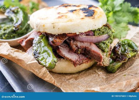 Traditional Colombian Arepa Con Carne Desmechada with Shredded Beef ...