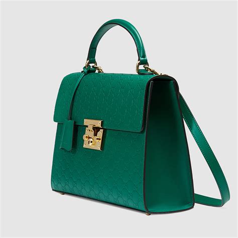 Gucci Padlock Signature Top Handle Leather Bag in Green - Lyst
