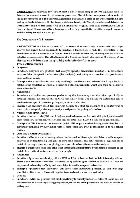 Biosensors Notes - BIOSENSORS are analytical devices that combine a ...