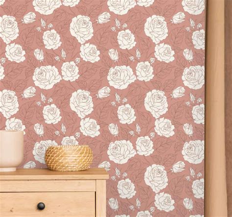 Terracotta big roses Bedroom wallpaper - TenStickers