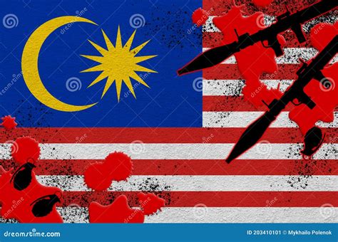 Malaysia Flag and Rocket Launchers with Grenades in Blood. Concept for ...
