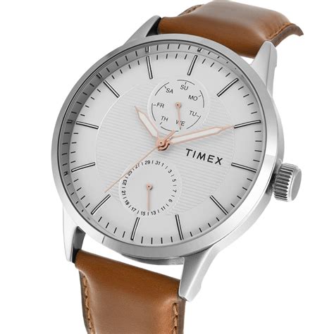 Timex Men Multifunction White Round Brass Dial Watch