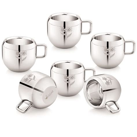 Buy Sagar Stainless Steel Tea Cup Set of 6 | Cups for Tea, Coffee with ...