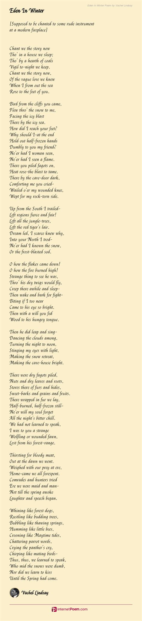 Eden In Winter Poem by Vachel Lindsay | Winter poems, Vachel lindsay ...