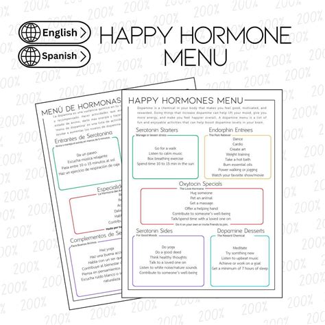 Happy Hormone Menu - Bilingual English and Spanish Mental Health ...