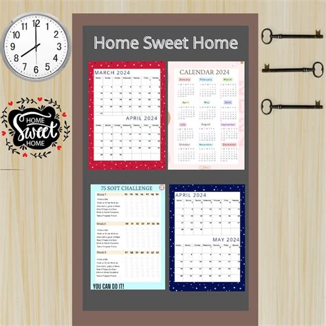 Buy March 2024 Calendar, April 2024 Calendar,lovely Red Calendar,mar ...