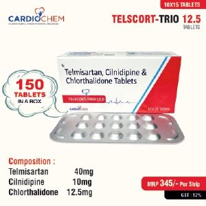 Telscort trio 12.5 - Telmisartan 40mg Cilnidipine 10mg Chlorthalidone ...