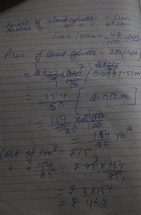 class 8 math question a closed metallic cylindrical boxes 1.51 metre ...