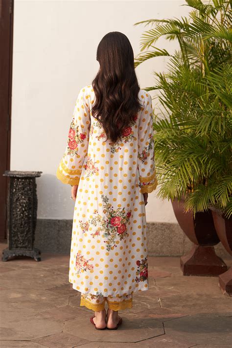 Bagh vol 2 mustard kurta with palazzo and polka dots dupatta (set of 3 ...