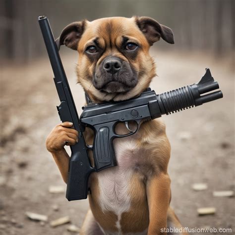 Dog Holding Gun Image | Stable Diffusion Online