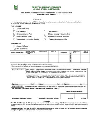 Oriental Bank of Commerce SMS Alert Registration Form - Blank Fillable ...
