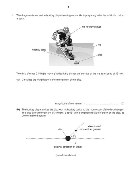 My Test - test mark scheme - 1 The diagram shows an ice-hockey player ...