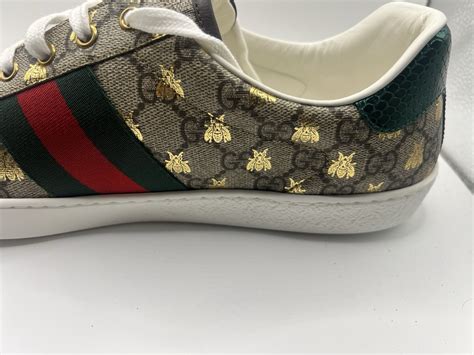 Gucci Beige/Brown GG Supreme Canvas Ace Bee Print Lace Up Sneakers G 10 ...
