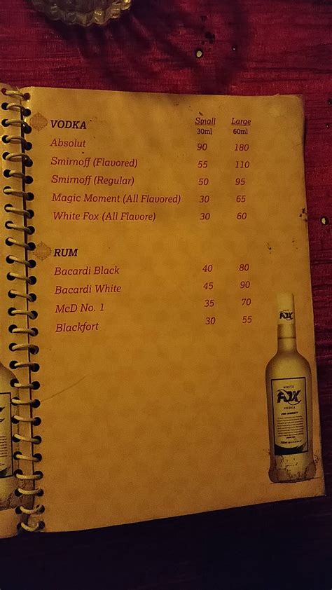 Menu at Dhaani production, Bhopal