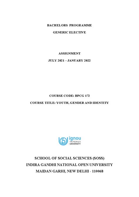 BPCG 172 Youth, Gender & Identity Assignment July 2021 - Jan 2022 - Studocu