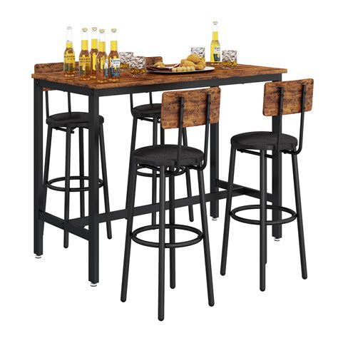 Tatub Bar Table and Chairs Set of 4, Industrial Bar Table with Stools ...