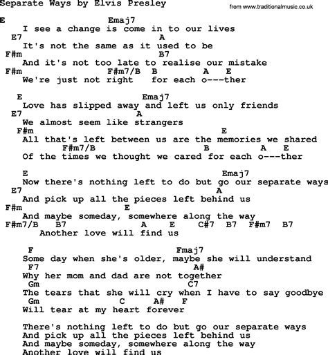 Separate Ways, by Elvis Presley - lyrics and chords