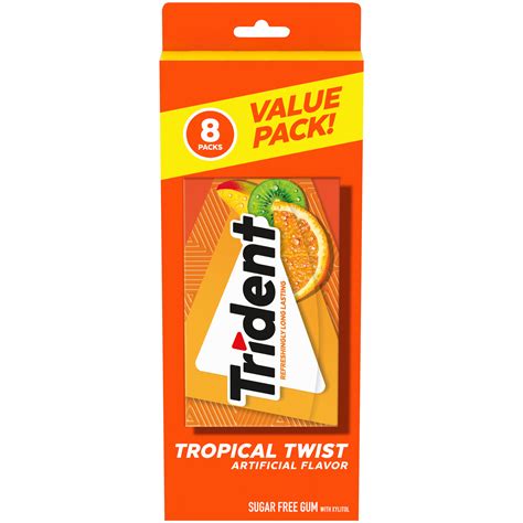 Trident Tropical Twist Sugar Free Gum, 12 Packs of 14 Pieces (168 Total ...