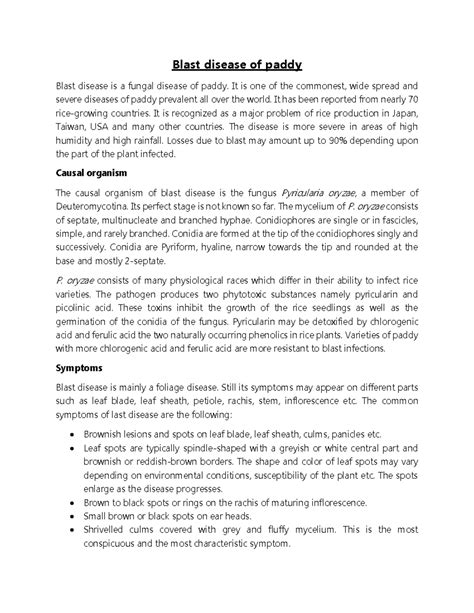 Blast disease of paddy - Blast disease of paddy Blast disease is a ...