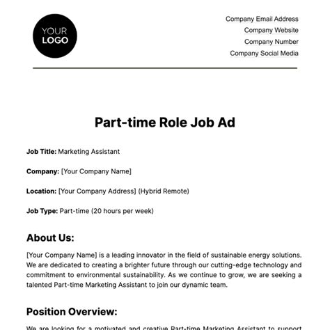 Free Part-time Role Job Ad HR Template to Edit Online