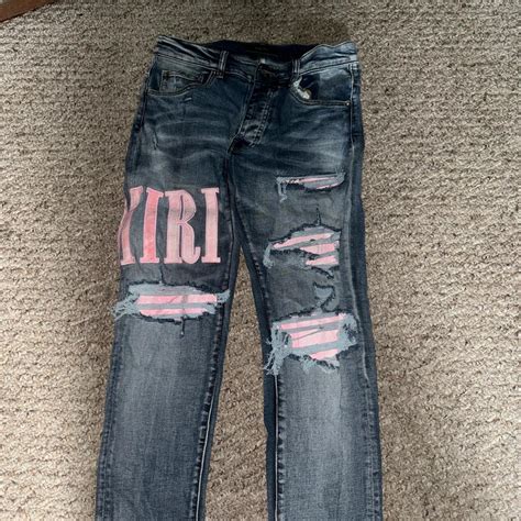 AUTHENTIC!!!!!! Amiri Jeans Size 30 Pink Patches... | Depop