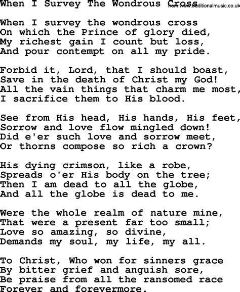 Catholic Hymns, Song: When I Survey The Wondrous Cross - lyrics and PDF