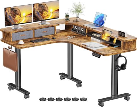 Amazon.com: Flycity Electric L Shaped Standing Desk with Drawers, 63" x ...