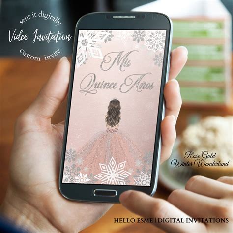 Spanish Invitation, Snowflake Invite, Quinceanera Invitation Rose Gold ...