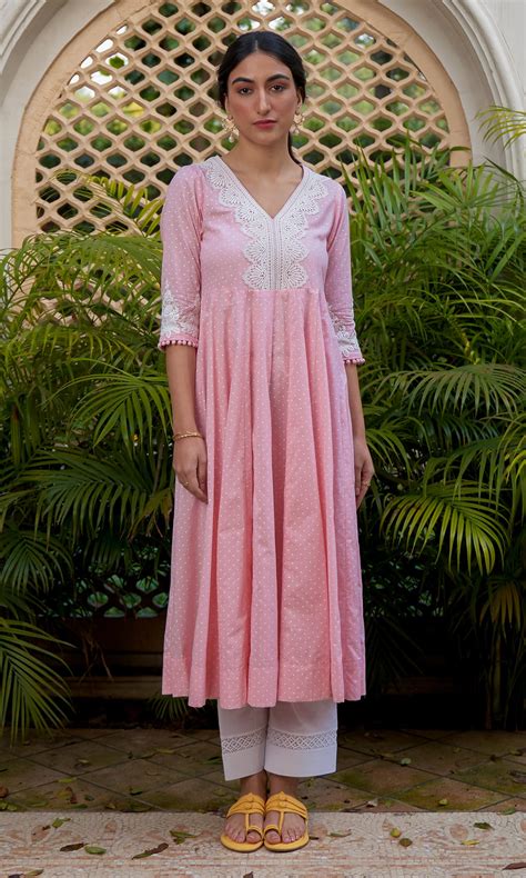 SUKOON PINK BLOCK PRINTED ANARKALI WITH PALAZZO - SET OF 2 – Ridhiiee Suuri