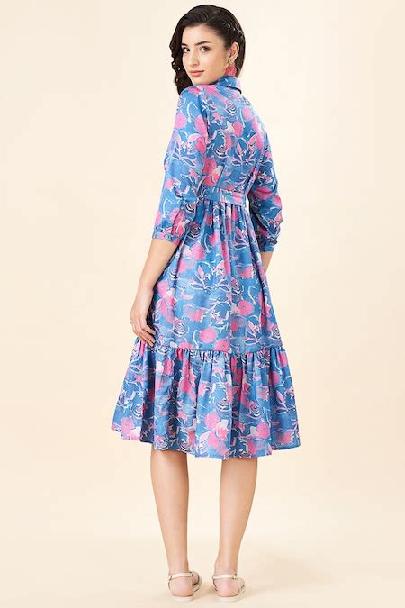 Medium Blue Printed Below Waist Casual Women Regular Fit Dresses ...