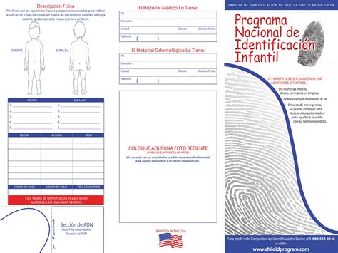Spanish Instructions ID Card - National Child Identification Program