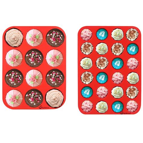 Silicone Mini Muffin Pans, SySrion 24 Cup Premium Cupcakes Pan Shapes ...