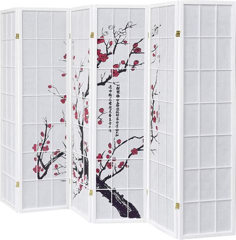 Buy Legacy Decor 6 Panel Plum Blossom Shoji Screen Room Divider White ...