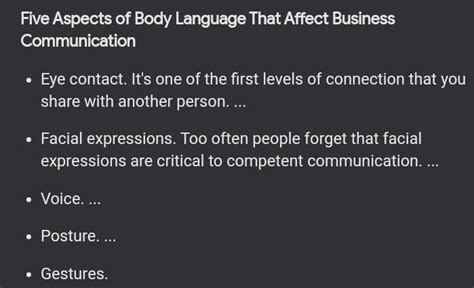 List any 4 body language features that influence our communication ...